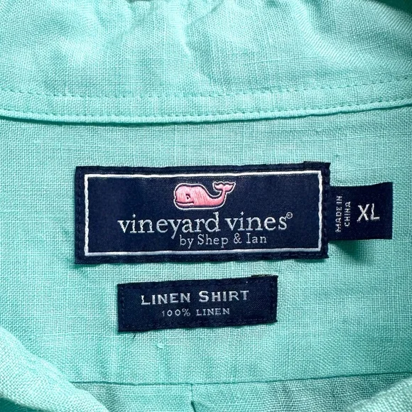 Vineyard Vines 100% Linen Shirt Mens Size XL Button Down Teal Green Front Pocket - Picture 3 of 11